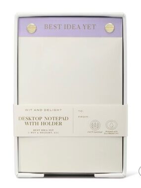 Lavender "Best Idea Yet" Desktop Notepad with Holder